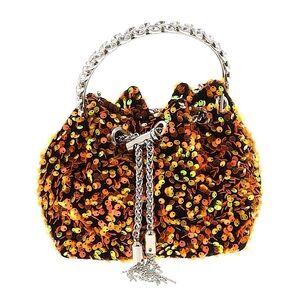 HANDBAG ~ Sequin Drawstring Crossbody Bag Black with Multicolor Sequins
